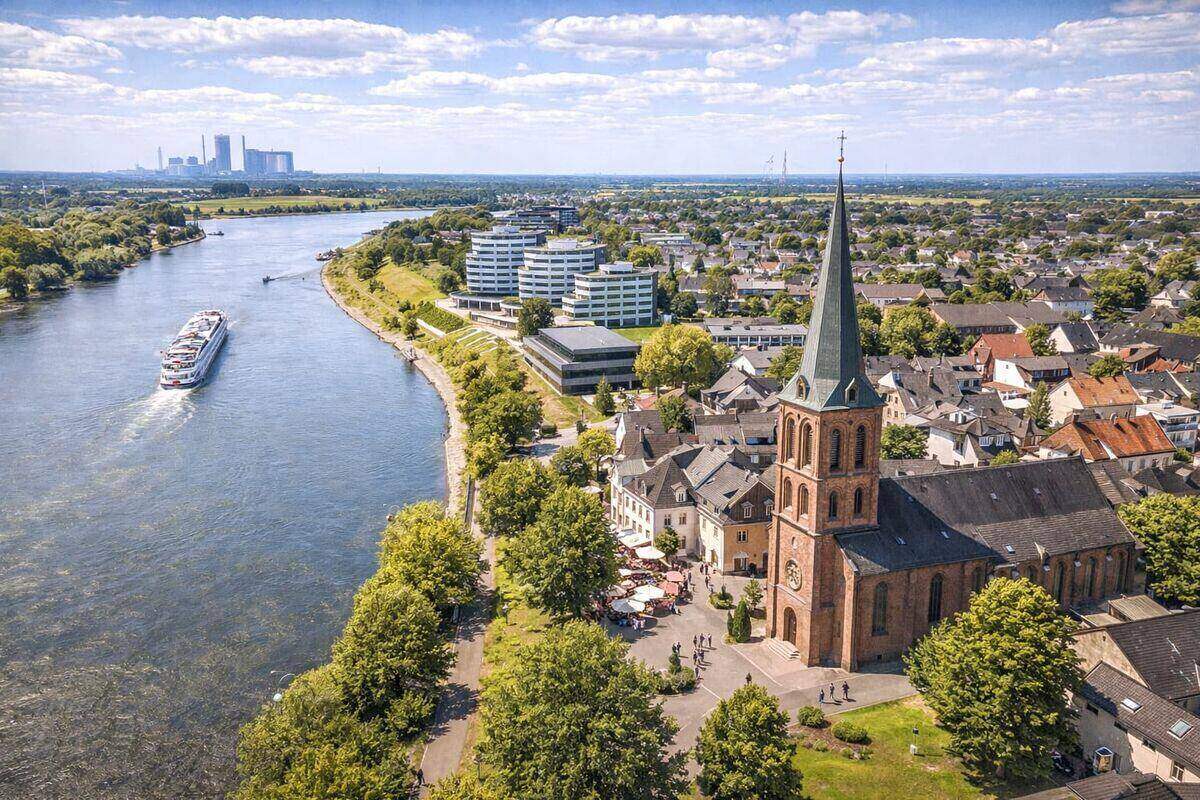 Stadtansicht von Monheim am Rhein im Kreis Mettmann – hier kaufen wir Autos mit Getriebeschaden an