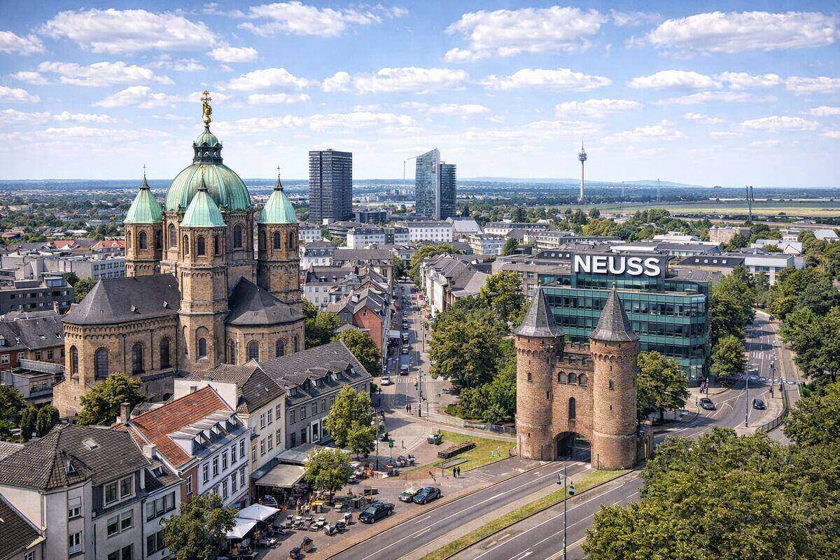 Stadtansicht von Neuss am Niederrhein – hier kaufen wir Autos mit Getriebeschaden an